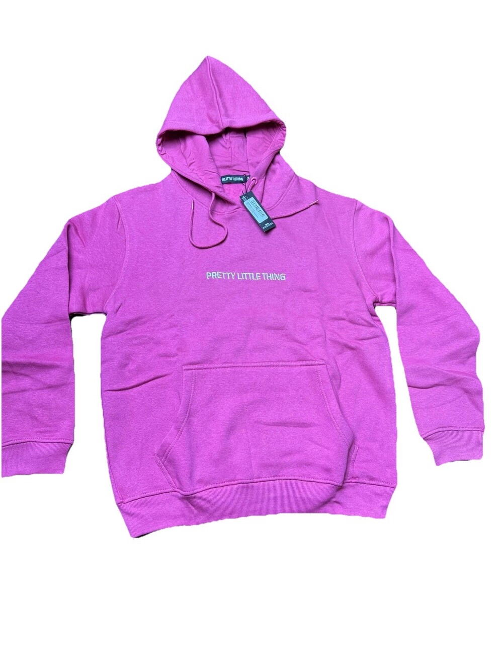 PrettyLittleThing Hoodie Womens Small Pink Embroidered Slogan Pullover Kangaroo